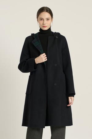 [25WT] 체크 후드 핸드메이드 코트 - DARK NAVY B5DAH82256