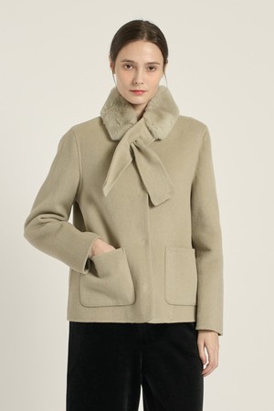 [25WT] 싱글 탈부착 머플러 핸드메이드 코트 - MINT B5DAH82138