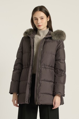 [25WT] 폭스퍼 후디 하프 구스다운  - BROWN B5DAF83774