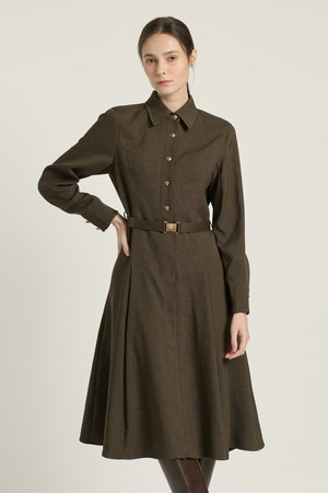 [25WT] 버튼 포인트 벨티드 원피스  - M BROWN B5D9O60579