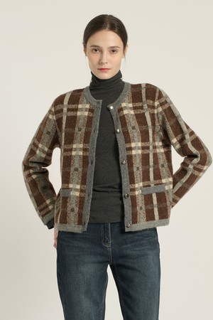 [25WT] 헤어리 체크 가디건 - BROWN B5DAK12174