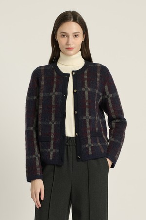 [25WT] 헤어리 체크 가디건 - NAVY B5DAK12155