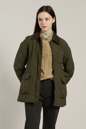 [25WT] 코듀로이 카라 퀼팅 점퍼 - DARK KHAKI A5W9R10983