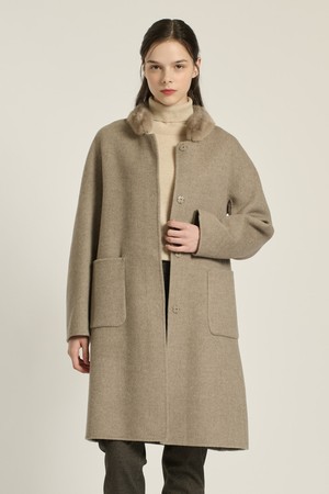 [25WT] 밍크카라 핸드메이드 코트 - DARK BEIGE B5DAH83273
