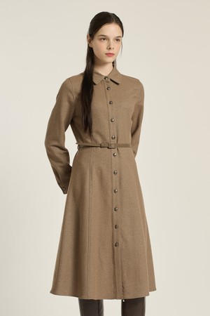 [25WT] 셔츠 카라 벨티드 원피스 - M BEIGE B5DAO62172