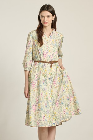 [26SP] 플라워 프린트 벨티드 원피스 - CREAM B6A2O62314