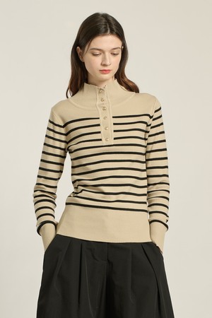 [26SP] 스트라이프 하이넥 풀오버 - M BEIGE B6A1K47872