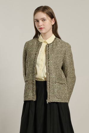 [26SP] 트위드 집업자켓 - BROWN A6S2J12174