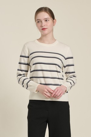 [26SP] 배색 스트라이프 니트 풀오버 - NAVY B6A1K47155