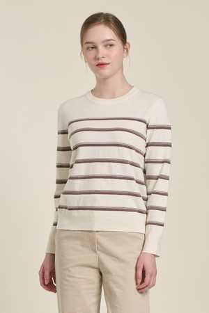 [26SP] 배색 스트라이프 니트 풀오버 - M BROWN B6A1K47179