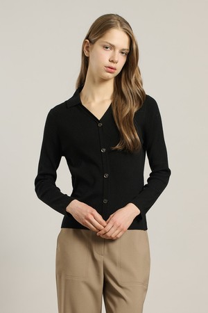 [26SP] 리브 카라 버튼 풀오버 - BLACK A6S2K41299