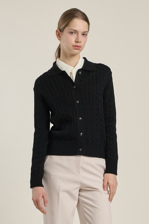 [26SP] 오가닉코튼 케이블 가디건 - BLACK B6A2K11199