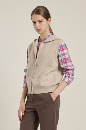 [26SP] 울 블랜드 집업 후드 베스트 - LIGHT BEIGE B6A1K50171