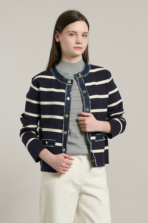 [26SP] 데님패치 니트 가디건 - NAVY A6S2K11255