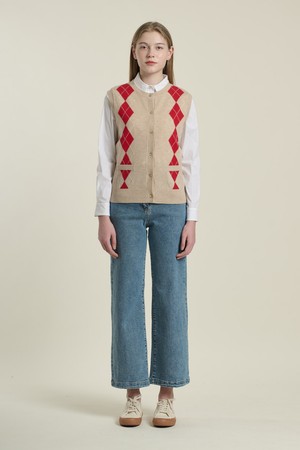 [26SP] 아가일 라운드넥 베스트 - M BEIGE B6A1K50372