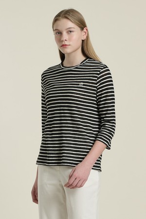 [26SU] 7부 소매 스트라이프 티셔츠 - BLACK B6B3X40299