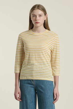 [26SU] 7부 소매 스트라이프 티셔츠 - LIGHT YELLOW B6B3X40231