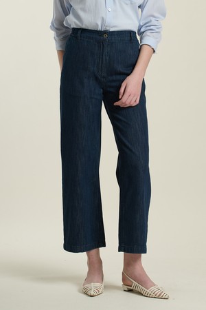 [26SU] 뒷밴딩 와이드 데님 팬츠  - DARK BLUE B6B3P35554