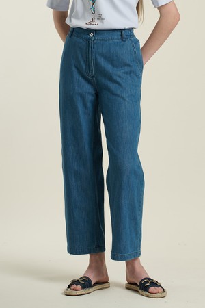 [26SU] 뒷밴딩 와이드 데님 팬츠  - M BLUE B6B3P35553