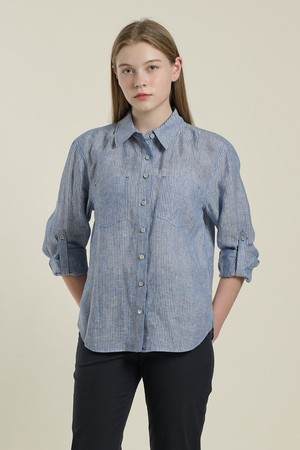 [26SU] 오버핏 스트라이프 린넨 셔츠 - M BLUE B6B3B40253