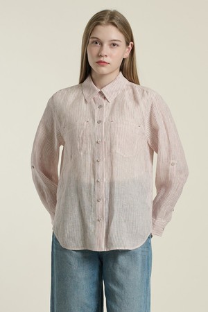 [26SU] 오버핏 스트라이프 린넨 셔츠 - WHITE B6B3B40210