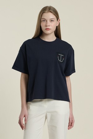 [26SU] 루즈핏 크롭 티셔츠 - NAVY B6B4X42455