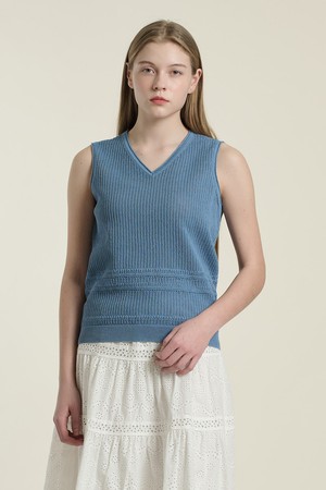 [26SU] 크로셰 트윈 V넥 풀오버 - M BLUE B6B4K31753