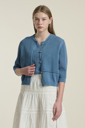 [26SU] 크로셰 트윈 라운드넥 가디건 - M BLUE B6B4K11753