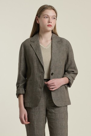 [26SU] 테일러드 카라 체크린넨 자켓  - M GRAY B6B4J12716