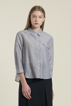 [26SU] 린넨 스트라이프 셔츠 - DARK NAVY B6B4B43056