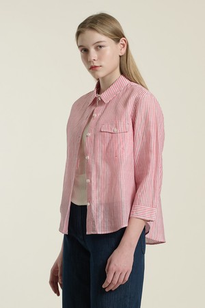 [26SU] 린넨 스트라이프 셔츠 - RED B6B4B43024