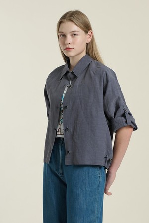 [26SU] 셔츠카라 아우터형 블라우스  - DARK BLUE B6B4B42254