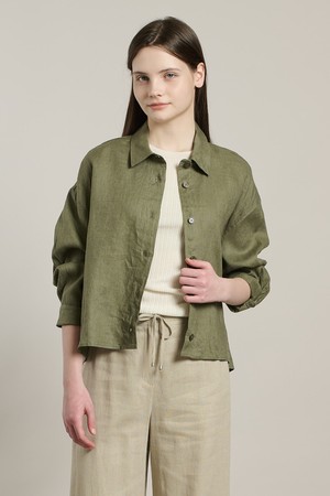 [26SU] 린넨 스티치 블라우스 - KHAKI A6M4B43780