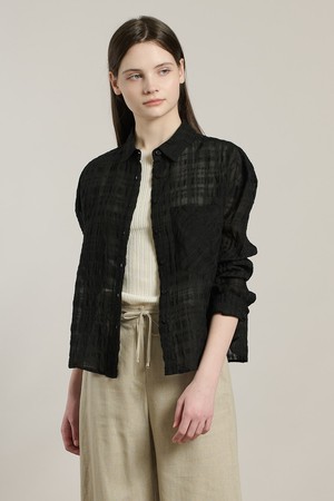 [26SU] 자카드 체크 블라우스 - BLACK A6M4B43599