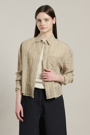 [26SU] 자카드 체크 블라우스 - M BEIGE A6M4B43572