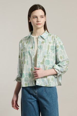 [26SU] 라운드 프린트 블라우스 - GREEN A6M4B41142
