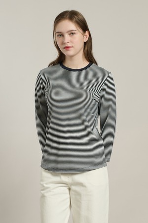 [26SU] 7부 스트라이프 티셔츠 - NAVY A6M3X40155