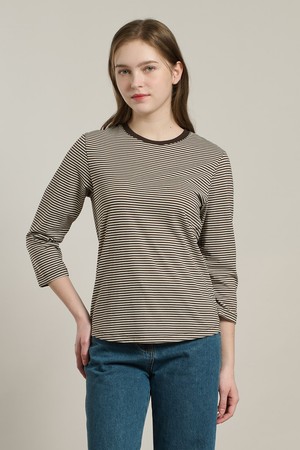 [26SU] 7부 스트라이프 티셔츠 - BROWN A6M3X40174