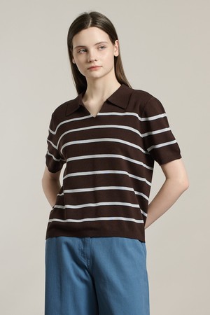 [26SU] 텍스처 카라 스트라이프 풀오버 - BROWN A6M4K41774