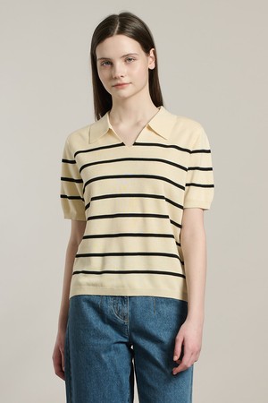 [26SU] 텍스처 카라 스트라이프 풀오버 - CREAM A6M4K41714