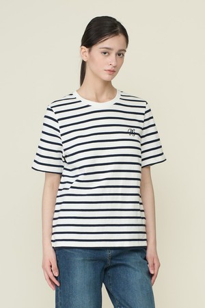 [26SU] 스트라이프 라운드 티셔츠 - NAVY B6B3X40555