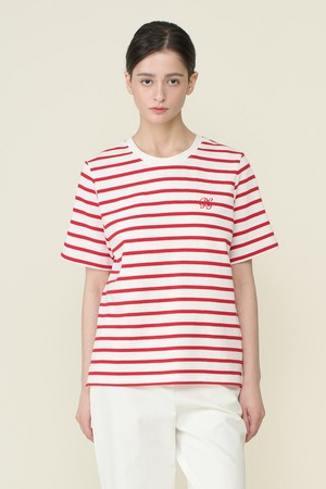 [26SU] 스트라이프 라운드 티셔츠 - RED B6B3X40524
