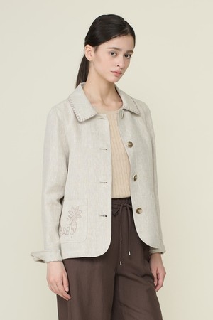 [26SU] 자수 아웃포켓 린넨 자켓 - KHAKI B6B3J11482