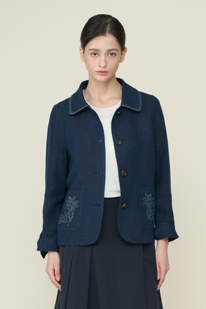 [26SU] 자수 아웃포켓 린넨 자켓 - INDIGO B6B3J11460
