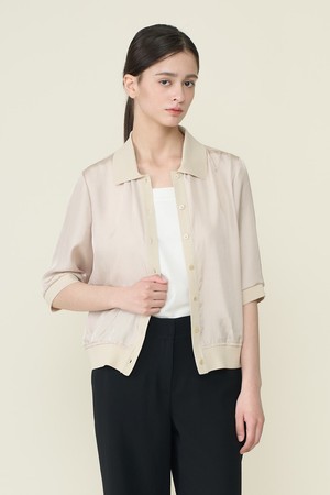 [26SU] 니트 배색 카라 블라우스 - LIGHT BEIGE B6B3B41071