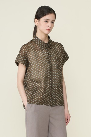 [26SU] 잔꽃 프린트 린넨 블라우스 - BROWN B6B3B47874