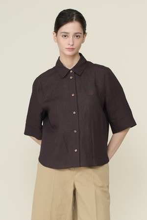 [26SU] 린넨 로고 자수 셔츠  - BROWN B6B4B42774
