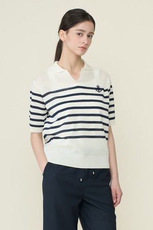 [26SU] 마린 스트라이프 카라 풀오버 - NAVY B6B4K48255