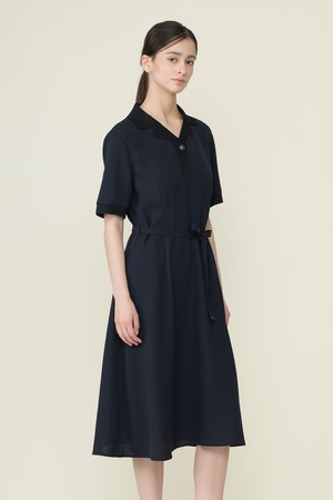 [26SU] 니트카라 패치 플레어 원피스 - DARK NAVY B6B4O62856