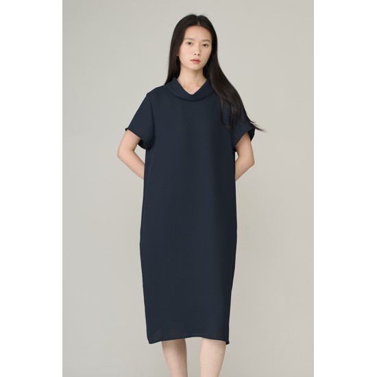 [26SU] 소프트 카울넥 코쿤 원피스 - DARK NAVY A6M4O61156